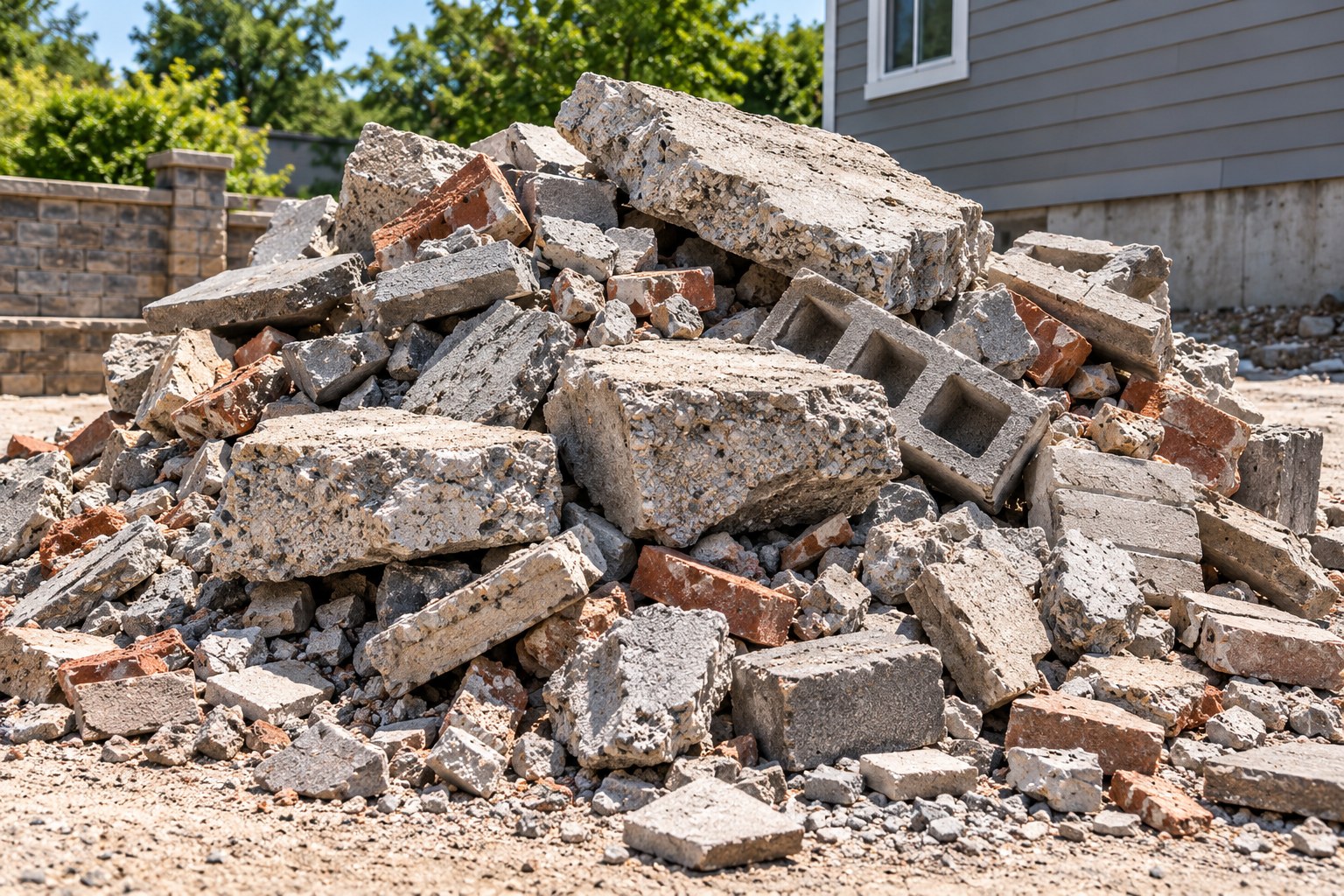 Pile of concrete and masonry debris