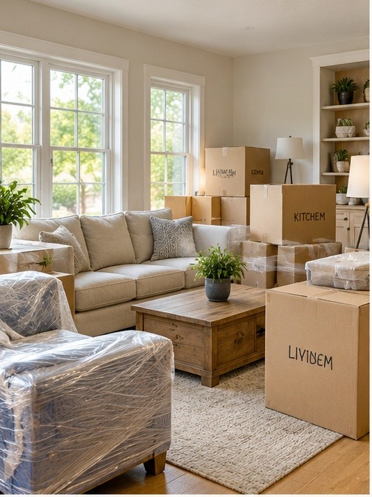 moving boxes and truck