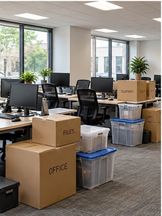 moving boxes and household items